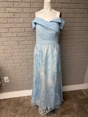 HY Women's Light Blue Embellished Off Shoulder Formal Gown Dress Size 12